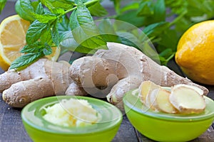 Sliced and grated ginger root