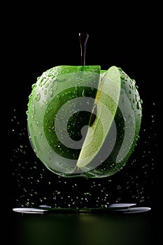 Sliced Green Apple in Air - AI Generated