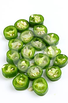 Sliced green chilies photo