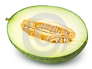 Sliced green melon isolated on white background