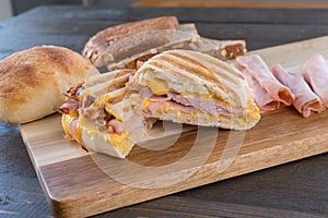 Sliced Grilled Ham and Cheese Panini Sandwich