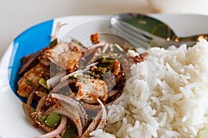 Sliced grilled pork salad. Thai food