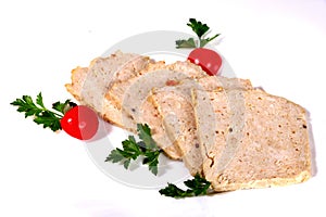 Sliced ground meat with cherry tomatoes