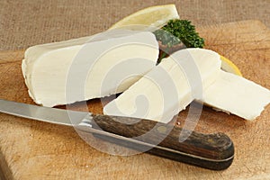 Sliced halloumi cheese photo