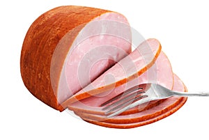 Sliced Ham with Fork Isolated