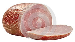 Sliced ham isolated on white background.