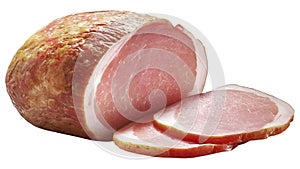 Sliced ham isolated on white background.