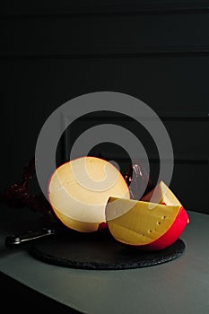 Sliced head of Edam cheese