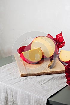 Sliced head of Edam cheese