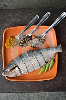 Sliced hilsa fish and spices