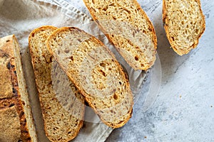 Sliced homemade onion bread freshly baked