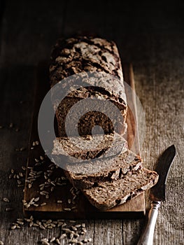 Sliced Homemade rye bread. Rustic style