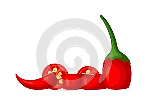 Sliced hot chilly pepper isolated on white background