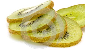 Sliced kiwi fruit.