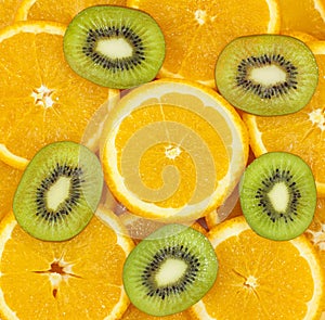 Sliced kiwi fruit and citrus orange