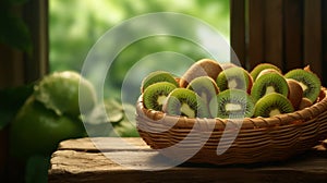 Sliced kiwis with a tropical vibe in a stylish basket