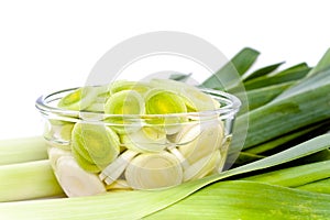 Sliced leeks in a bowl