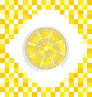 Sliced Lemon on Yellow Tiled Background