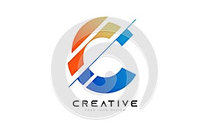 Sliced Letter C Logo Icon Design with Blue and Orange Colors and Cut Slices