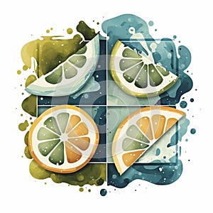 Sliced lime and lemon artwork in watercolors