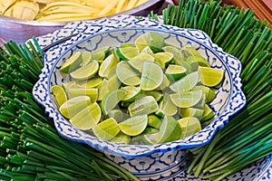 Sliced lime ready for Thai dish
