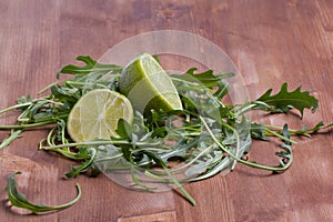 Sliced lime and rukola