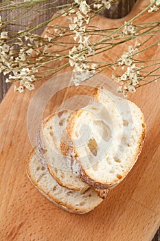 Sliced loaf of baquette bread