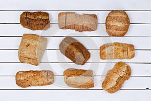 Sliced loaves of bread neatly aligned