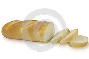 Sliced Long loaf of bread isolated on white background