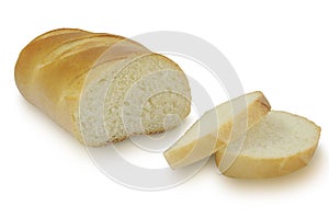 Sliced Long loaf of bread isolated on white background