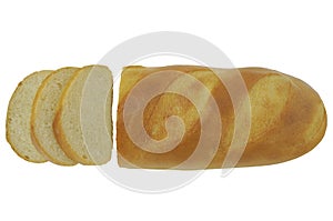 Sliced Long loaf of bread isolated on white background top view