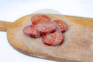 Sliced Magyar sausage close-up