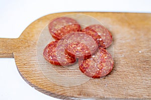 Sliced Magyar sausage close-up