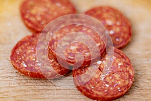 Sliced Magyar sausage close-up