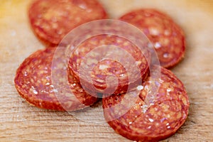 Sliced Magyar sausage close-up