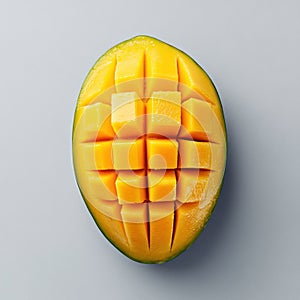 Sliced Mango Cubes on Light Background