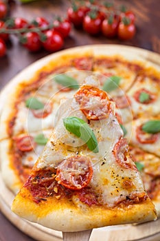 Sliced margerita pizza