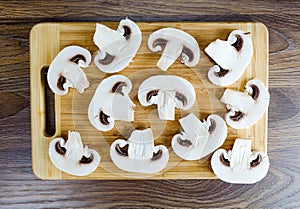 Sliced mushrooms on a cutting board