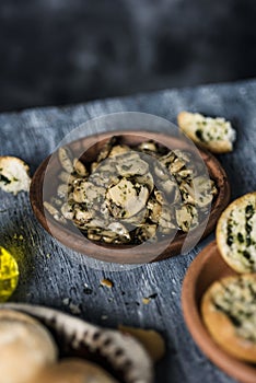 Sliced mushrooms fried with garlic and parsley