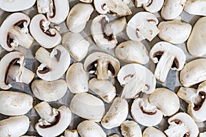 Sliced mushrooms laid out to dry. Close-up photo