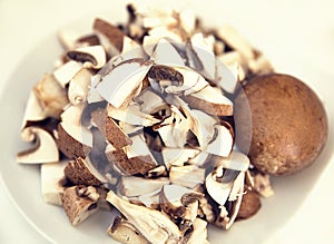 Sliced mushrooms, mushroom saprotroph closeup photo