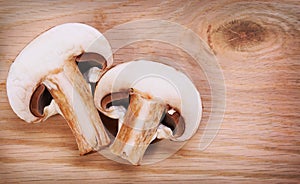 Sliced Mushrooms over wooden. Baby Bella