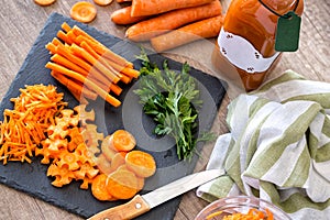 Sliced nutrient organic raw carrot top view photo