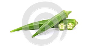 Sliced okra  isolated on the white backgroud.; Green okra for