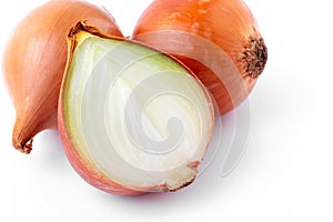 sliced onion isolated on white background