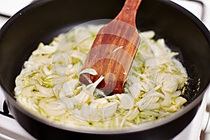 Sliced onion in the pan