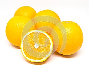 Sliced orange fruit isolated white background