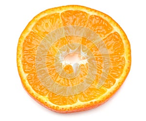 sliced orange fruit isolated on white background top view