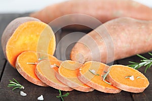 Sliced orange sweet potato