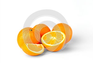 Sliced oranges fruit segments isolated on white background